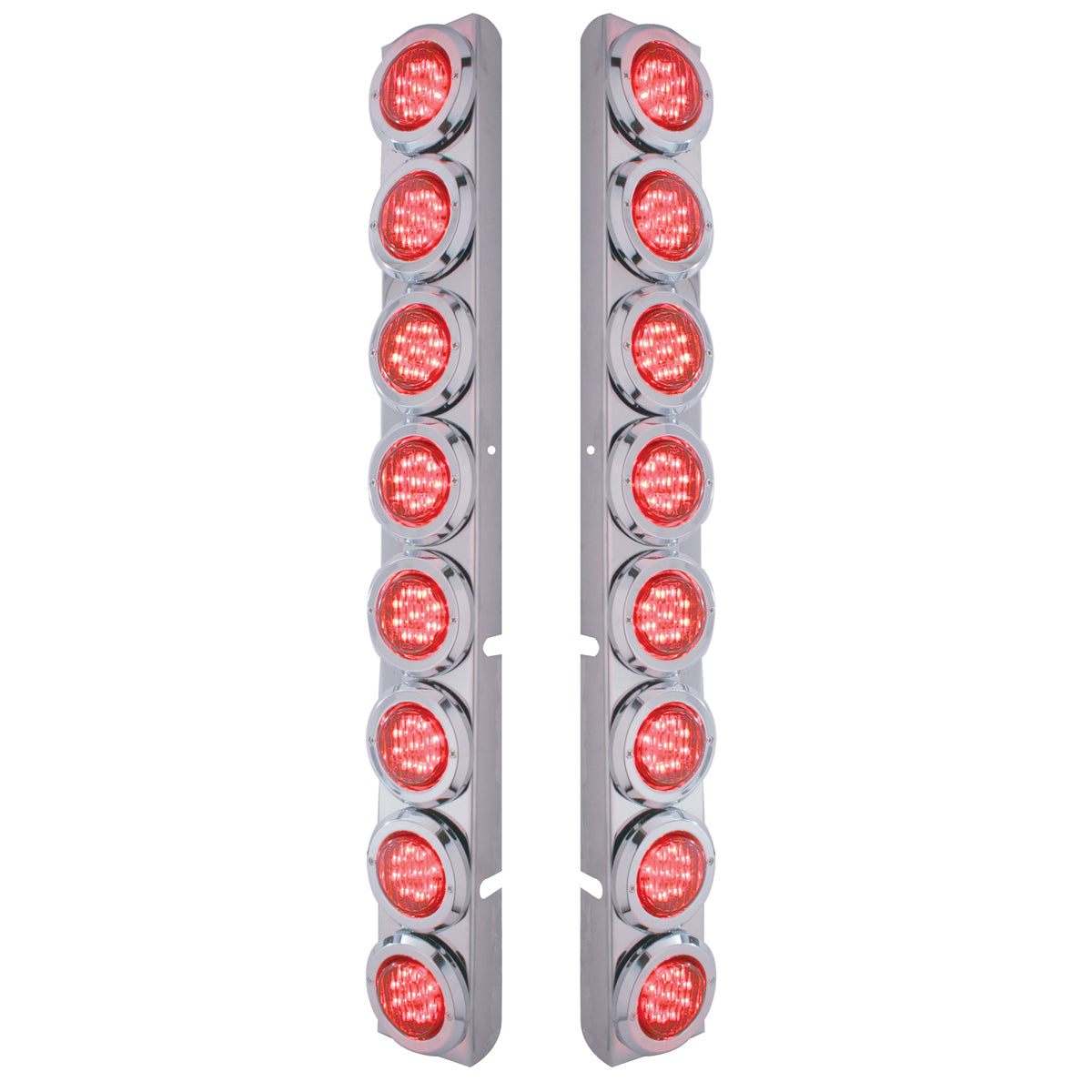 Stainless Rear Air Cleaner Bracket With 16X 9 LED 2" Lights & Bezels For Peterbilt- Red LED/Red Lens