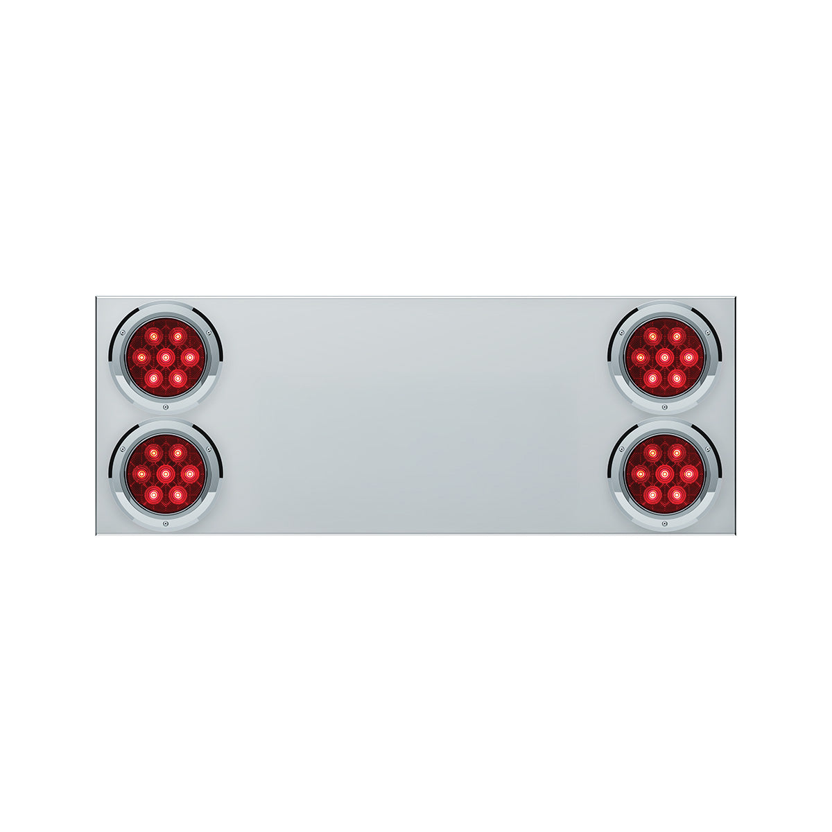 33-3/4" Stainless Rear Center Panel With Four 7 LED 4" Light & Bezel (No LP Holes)- Red LED/Red Lens - CS