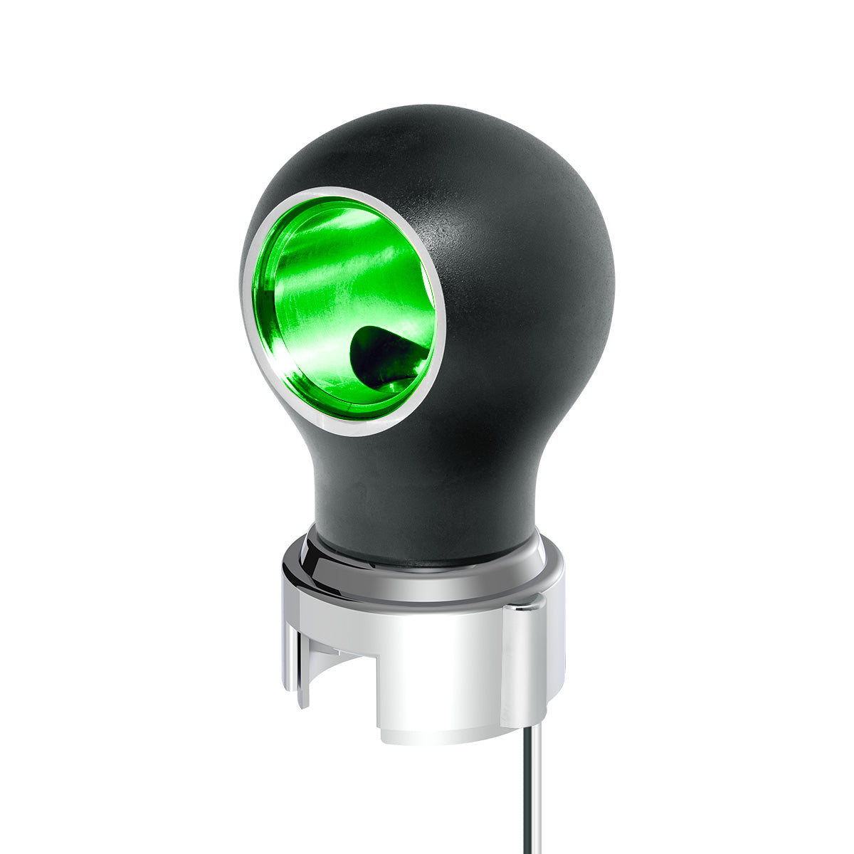 Thread-On Matte Black Charlotte Style Gearshift Knob With LED 13/15/18 Speed Adapter-Green LED