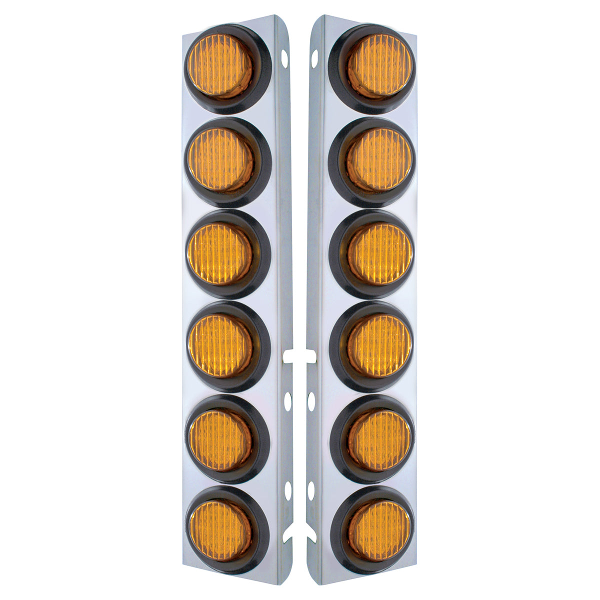 SS Front Air Cleaner Bracket With 12X 9 LED 2" Lights For Peterbilt-Amber LED & Lens