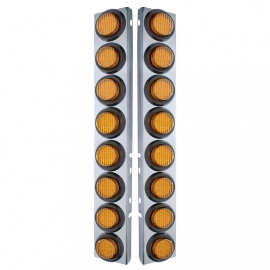 SS Front Air Cleaner Bracket With 16X 9 LED 2" Lights For Peterbilt-Amber LED & Lens