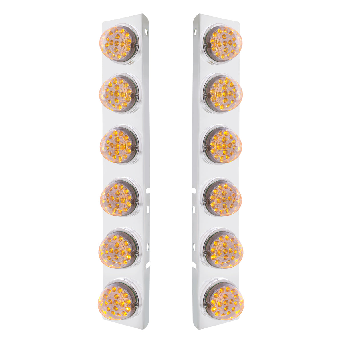 SS Front Air Cleaner Bracket With 12X 17 Amber LED Dual Function Reflector Lights & SS Bezels For Peterbilt-Clear Lens