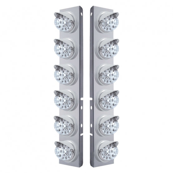 SS Front Air Cleaner Bracket With 12X 17 Amber LED Dual Function Reflector Lights & Visors For Peterbilt-Clear Lens