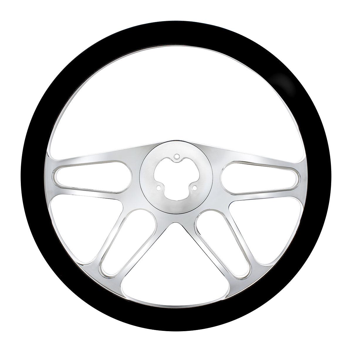 18" Chrome Aluminum "4-Spoke" Style Steering Wheel With Black Leather Rim