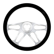 18" Chrome Aluminum "4-Spoke" Style Steering Wheel With Black Leather Rim