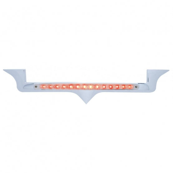 Chrome Hood Emblem Trim With 14 LED Light Bar For Kenworth - Red LED/Chrome Lens
