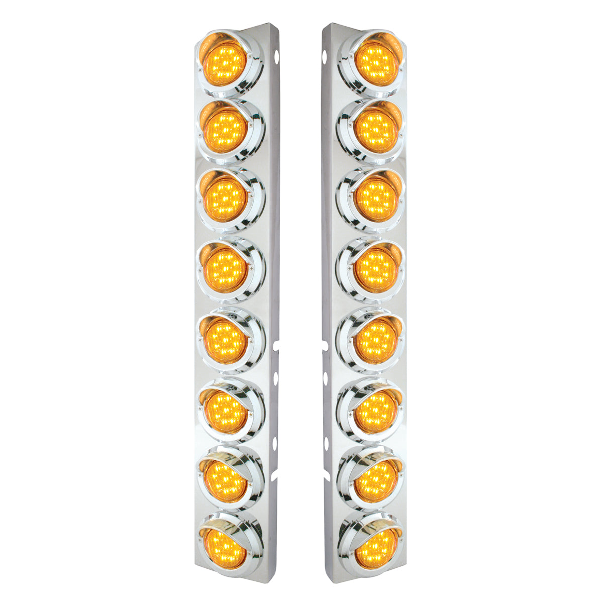 SS Front Air Cleaner Bracket With 16X 9 LED 2" Lights & Visors For Peterbilt-Amber LED & Lens