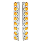 SS Front Air Cleaner Bracket With 16X 9 LED 2" Lights & Visors For Peterbilt-Amber LED & Lens