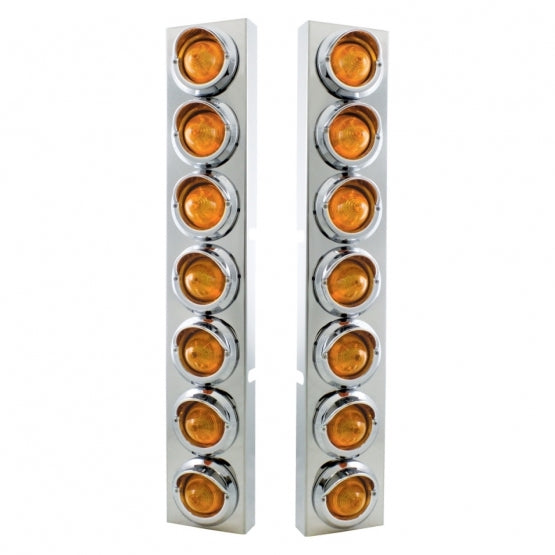 SS Front Air Cleaner Brkt With 14X 9 Amber LED 2" Beehive Lights & Visors For KW Trucks -Amber Lens