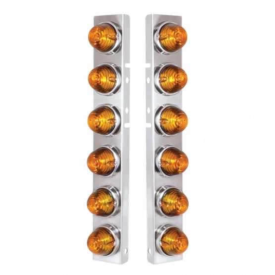 SS Front Air Cleaner Bracket With 12X Glass Beehive Lights & SS Bezels For Peterbilt-Amber Lens