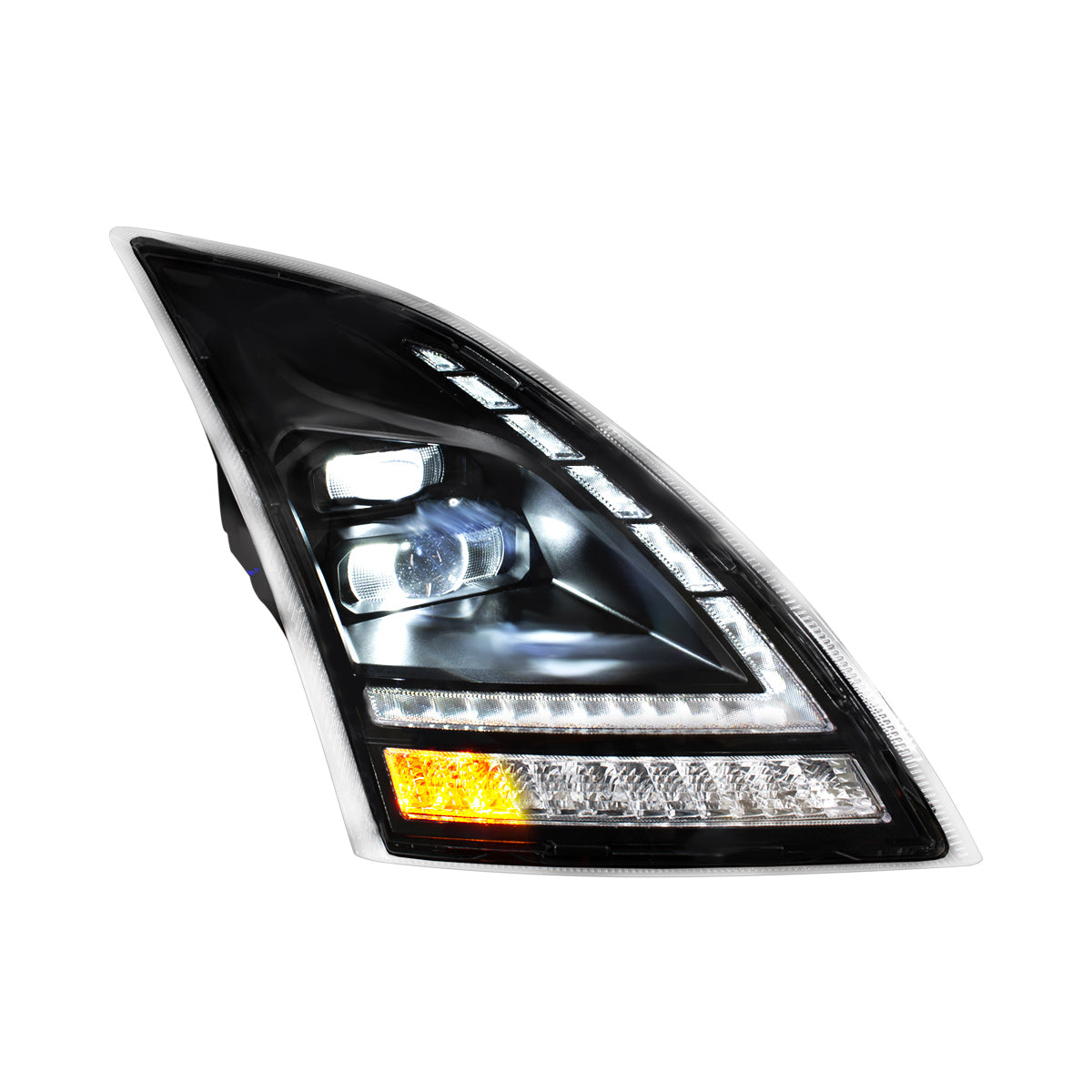 Blackout Full LED Headlight  With Switchable Sequential Turn Signal. 2018-2024 Volvo VNL-Passenger