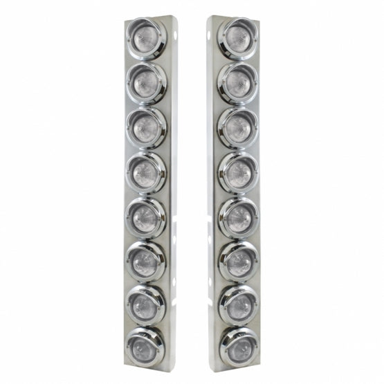 SS Front Air Cleaner Bracket With 16X 9 LED 2" Beehive Lights & Visors For Peterbilt-Amber LED/Clear Lens