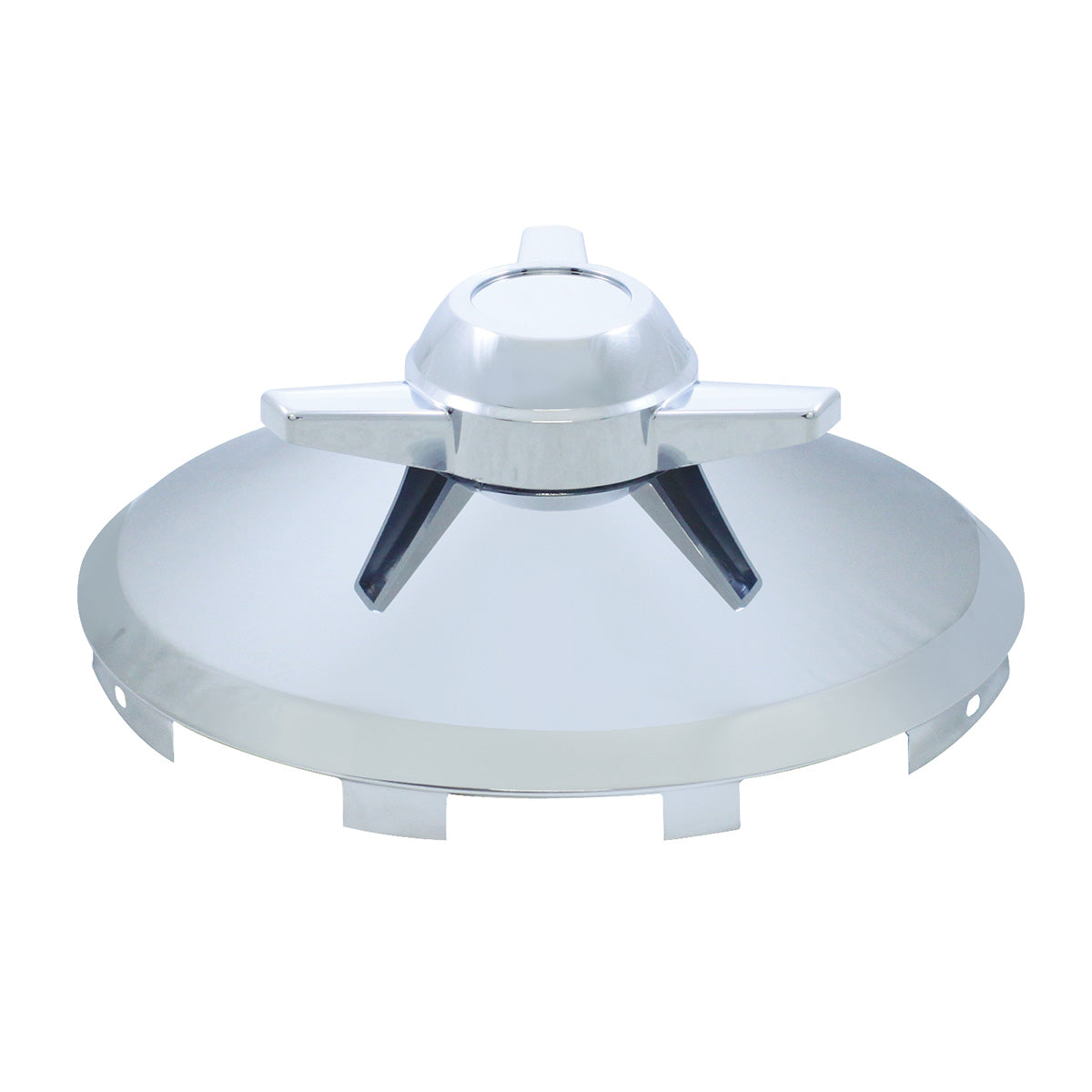 Universal Chrome Front Hubcap With 3 Bar Straight Spinner - 7/16" Lip