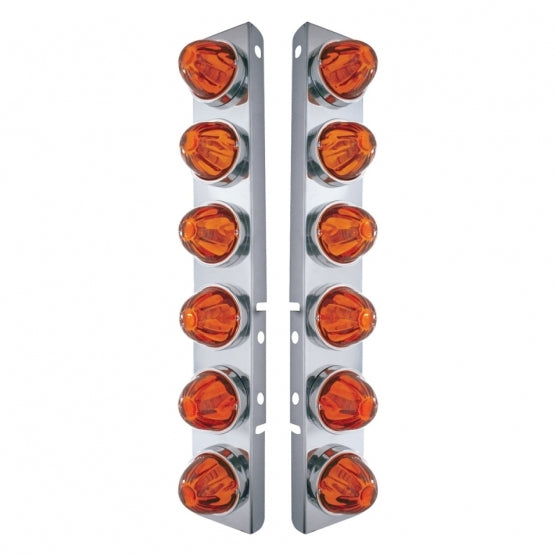 SS Front Air Cleaner Bracket With 12X Glass Watermelon Lights & SS Bezels For Peterbilt-Dark Amber Lens