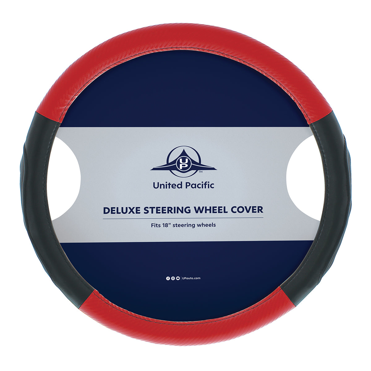 18" Carbon Fiber Pattern Steering Wheel Cover - Red Stitching