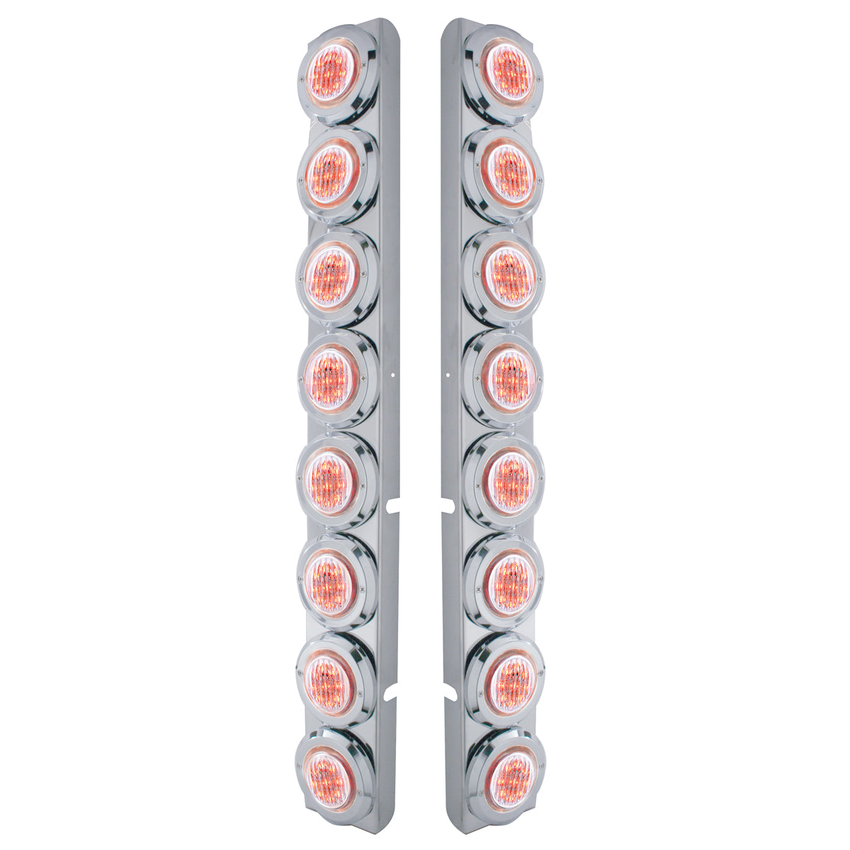 SS Rear Air Cleaner Bracket With 16X 9 LED 2" Lights & Bezels For Peterbilt-Red LED/Clear Lens