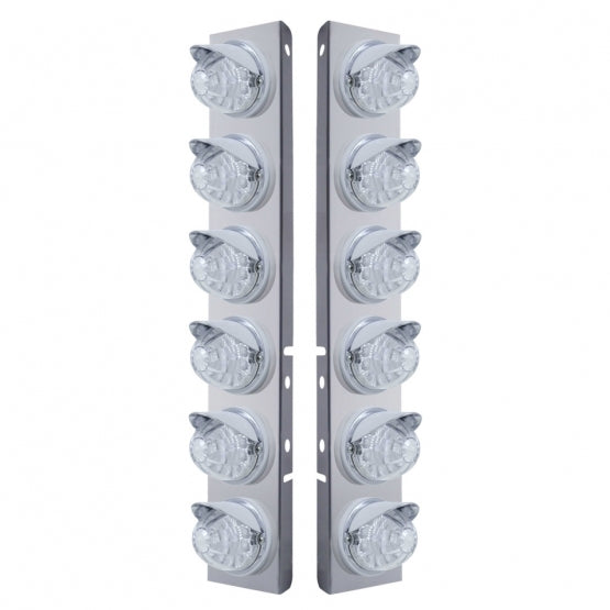 SS Front Air Cleaner Bracket With 12X 17 LED Reflector Watermelon Lights & Visors For Peterbilt-Amber LED/Clear Lens