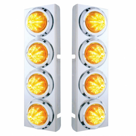 SS Front Air Cleaner Bracket With 8X 9 LED 2" Beehive Lights & Bezels For Peterbilt-Amber LED & Lens