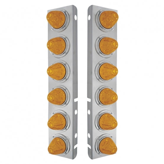 SS Front Air Cleaner Bracket With 12X 11 LED Watermelon Lights & Bezels For Peterbilt-Amber LED & Lens