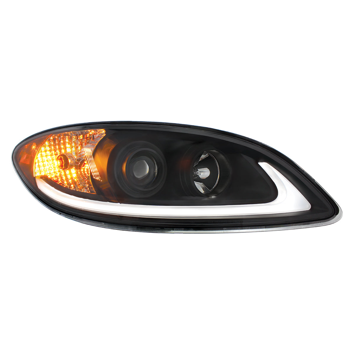 Black Projection Headlight With LED Light Bar For 2006-2017 International Prostar - Passenger