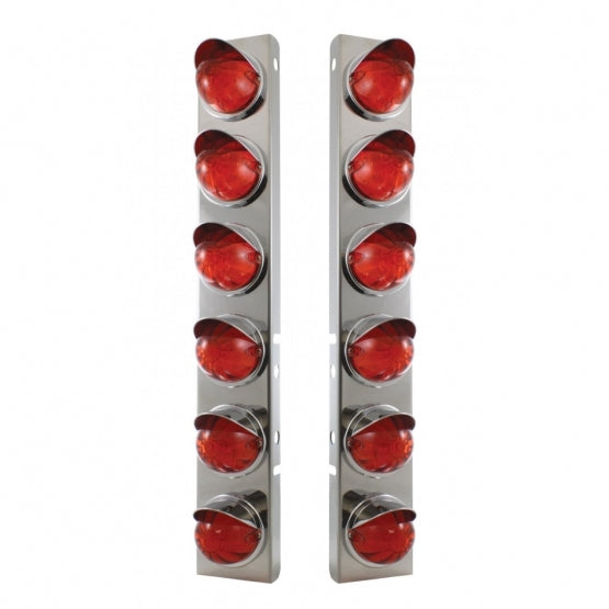 SS Front Air Cleaner Bracket With 12X 17 LED Watermelon Lights & Visors For Peterbilt-Amber LED/Dark Amber Lens