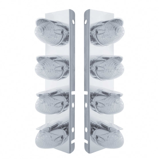 SS Front Air Cleaner Bracket With 8X 19 LED Beehive Lights & Visors For Peterbilt-Amber LED/Clear Lens