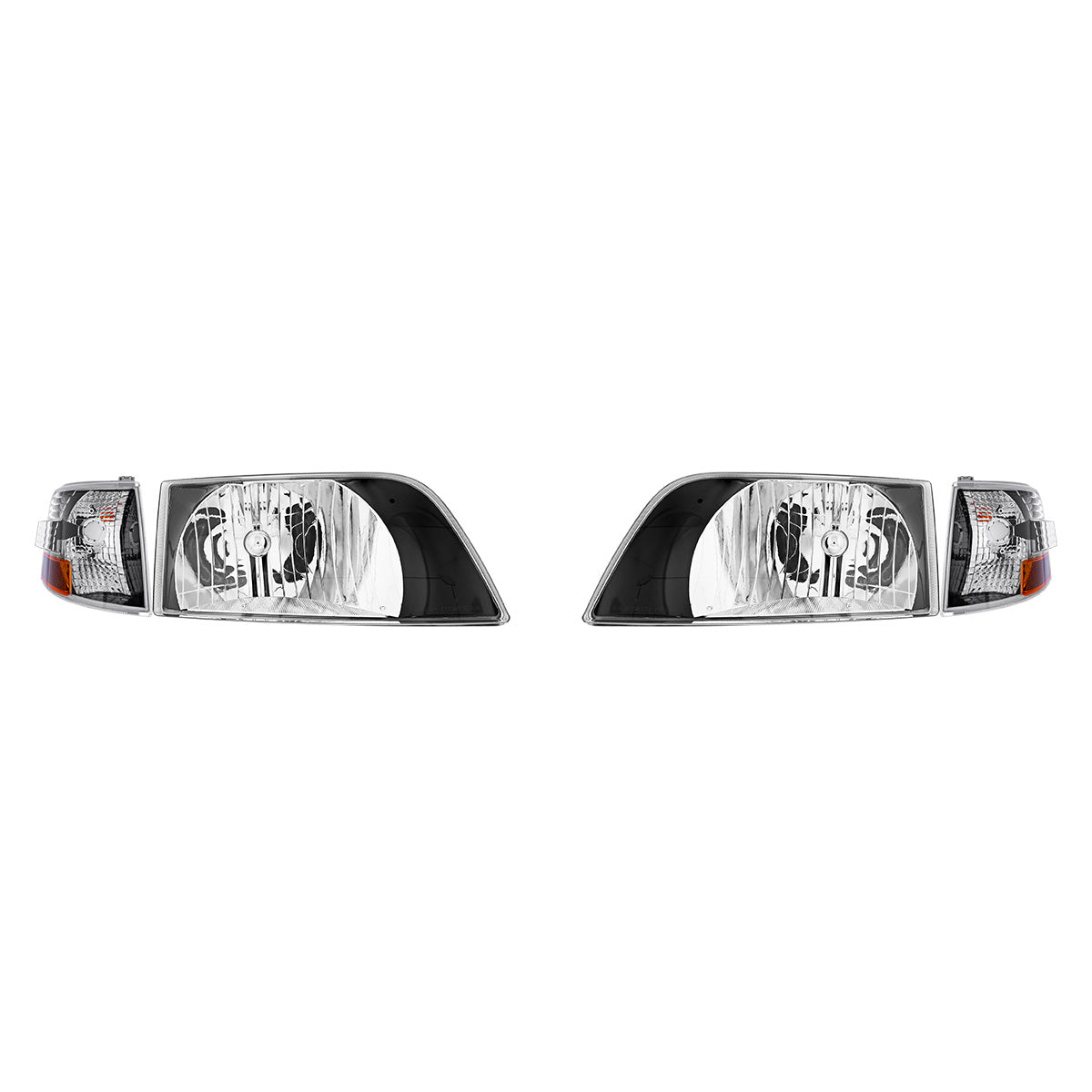 Black Bezel Headlight Assembly With Turn Signal For 1996-2003 Volvo VN (Set)