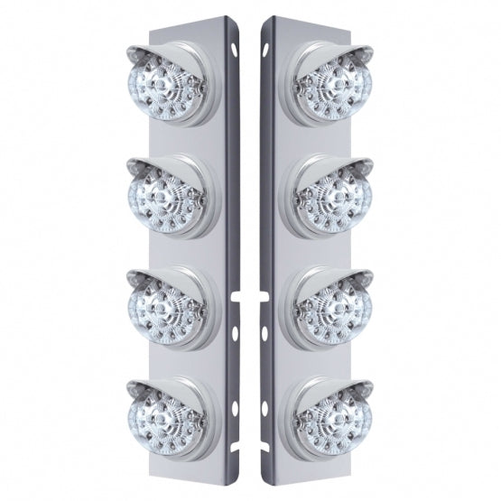 SS Front Air Cleaner Bracket With 8X 17 Amber LED Dual Function Reflector Lights & Visors For Peterbilt-Clear Lens