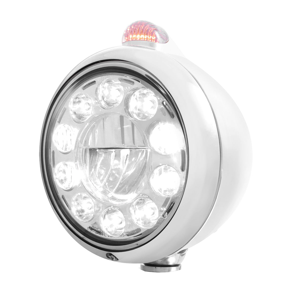 Stainless Steel Guide 682-C Headlight 11 LED Bulb & Dual Mode LED Signal-Clear Lens