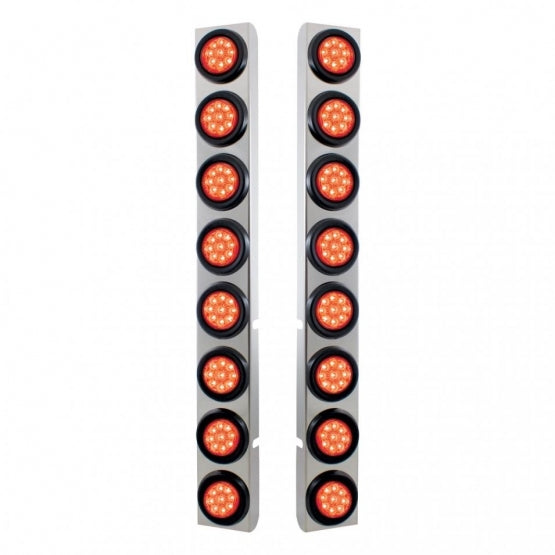 SS Rear Air Cleaner Bracket With 16X 9 LED 2" Reflector Lights For Peterbilt-Red LED & Lens