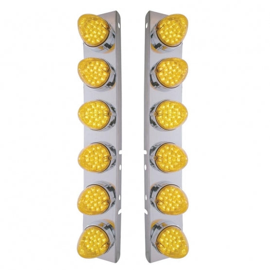SS Front Air Cleaner Bracket With 12X 19 LED Reflector Lights & Bezels For Peterbilt-Amber LED & Lens