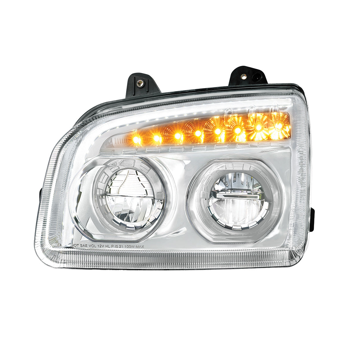 High Power LED Chrome Headlight With LED Turn Signal & Light Bar For 2015-2025 Kenworth T880-Driver