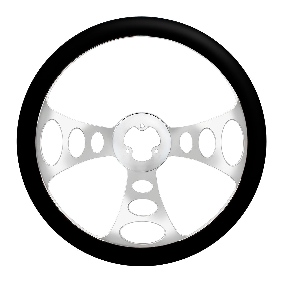 18" Chrome Aluminum "Chopper" Style Steering Wheel With Black Leather Rim