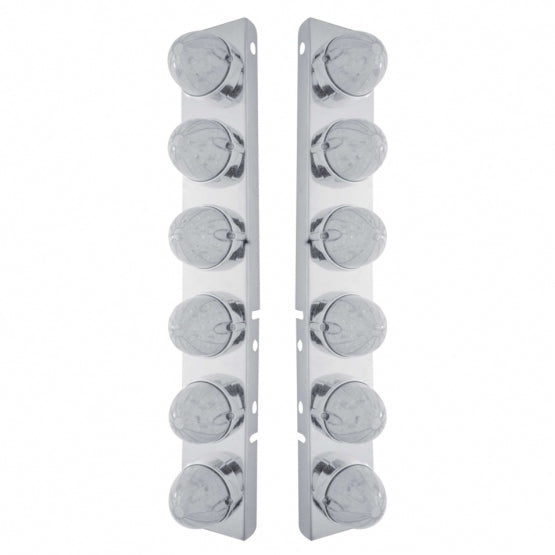 SS Front Air Cleaner Bracket With 12X 19 LED Bullet Style Lights & Bezels For Peterbilt-Amber LED/Clear Lens