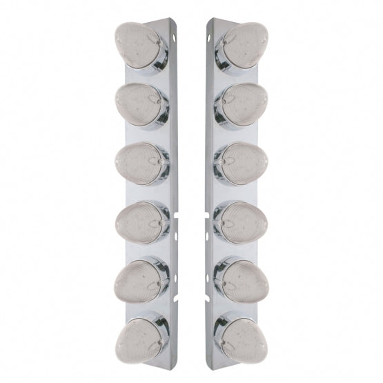 SS Front Air Cleaner Bracket With 12X 19 LED Beehive Lights & Bezels For Peterbilt-Amber LED/Clear Lens