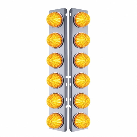 SS Front Air Cleaner Bracket W/12X 17 LED Beehive Lights & SS Bezels For Peterbilt-Amber LED & Lens (Pair)