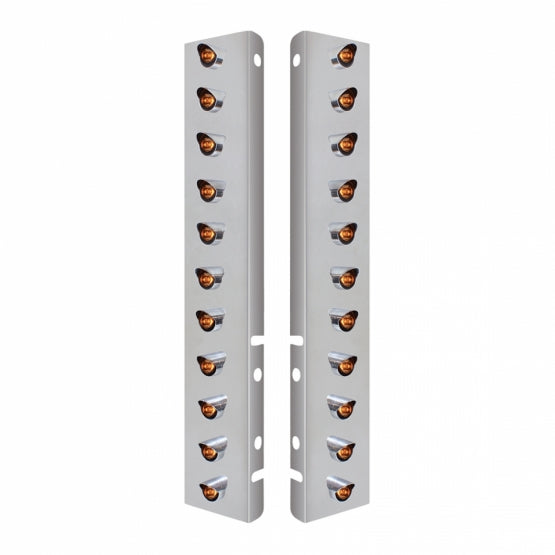 SS Front Air Cleaner Bracket With 22X 3 Amber LED 3/4" Mini Lights & Visors For Peterbilt-Clear Lens