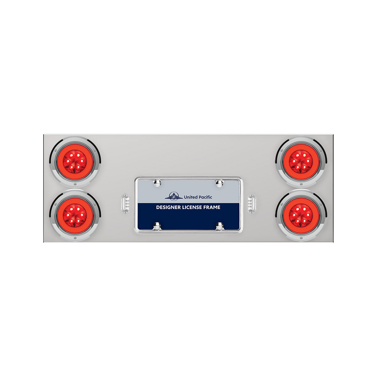 33-3/4" Stainless Rear Center Panel With Four 21 LED 4" GloLight & Bezels - Red LED/Red Lens