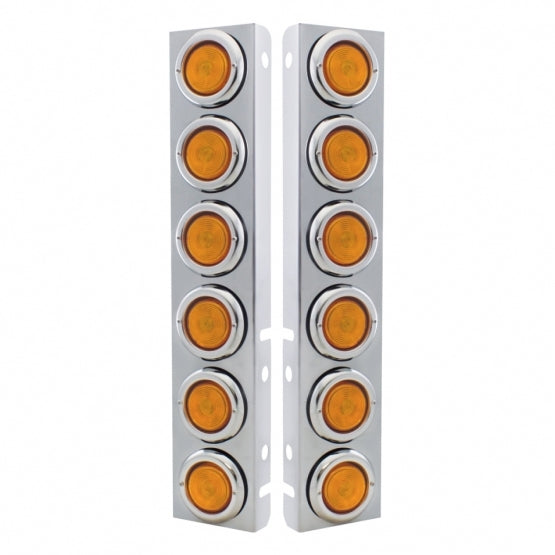 Peterbilt Front Air Cleaner Kit With Twelve 2" Incandescent Flat Lights & Bezel - Amber Lens (Pair)
