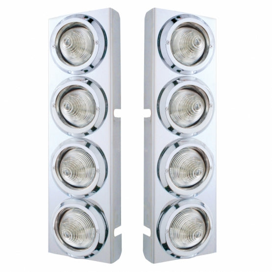 SS Front Air Cleaner Bracket With 8X 9 LED 2" Beehive Lights & Bezels For Peterbilt-Amber LED/Clear Lens