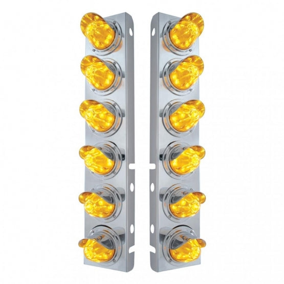SS Front Air Cleaner Bracket With 12X 11 LED Watermelon Lights & Visors For Peterbilt-Amber LED & Lens