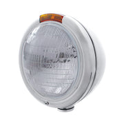 Stainless Steel Classic Headlight 6014 Bulb & Turn Signal - Amber Lens