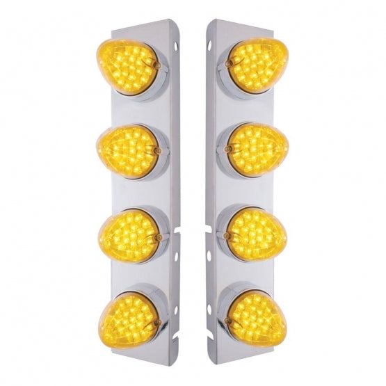 SS Front Air Cleaner Bracket With 8X 19 LED Reflector Lights & Bezels For Peterbilt-Amber LED & Lens