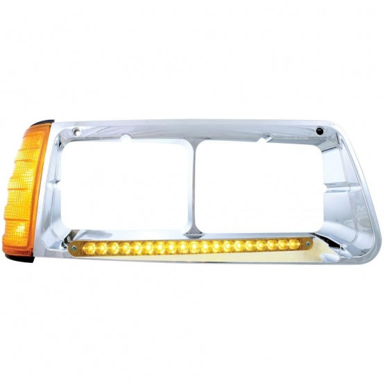 19 LED Headlight Bezel With Turn Signal For 1989-2009 Freightliner FLD - Passenger - Amber LED/Amber Lens