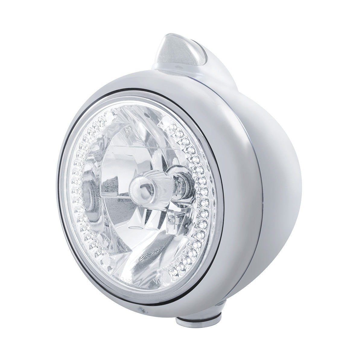 Stainless Steel Guide 682-C Headlight H4 With White LED & Original Style LED Signal - Clear Lens