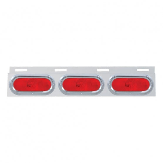Stainless Top Mud Flap Plate With 3 Oval Lights & Visor - Red Lens (Each)