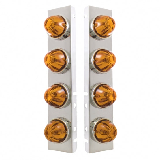 SS Front Air Cleaner Bracket With 8X Glass Watermelon Lights & SS Bezels For Peterbilt-Amber Lens