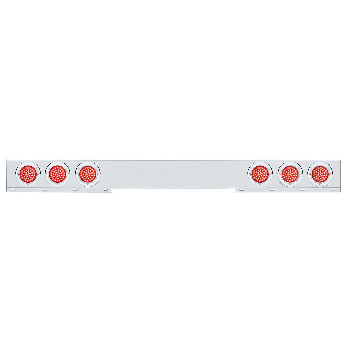 Stainless 1 Piece Rear Light Bar With 6X 36 LED 4" Lights & Visors - Red LED/Red Lens