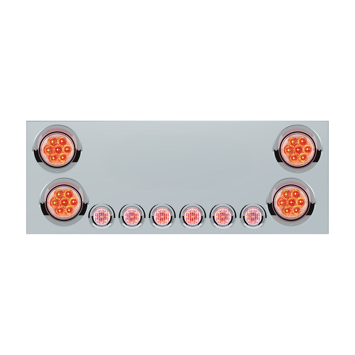 SS Rear CP With 4X 7 LED 4" Reflector Lights & 6X 9 LED 2" Lights & Visors (No LP Holes)-Red LED/Clear Lens