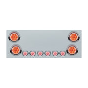 SS Rear CP With 4X 7 LED 4" Reflector Lights & 6X 9 LED 2" Lights & Visors (No LP Holes)-Red LED/Clear Lens